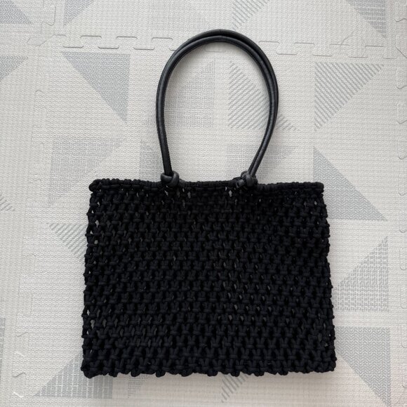 Clare V Sandy Tote Bag Black cotton rope leather handles beach - Picture 1 of 6